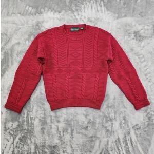 Vintage Carroll Reed Sweater Womens M Red Wool Cable Knit Crew Neck Pullover